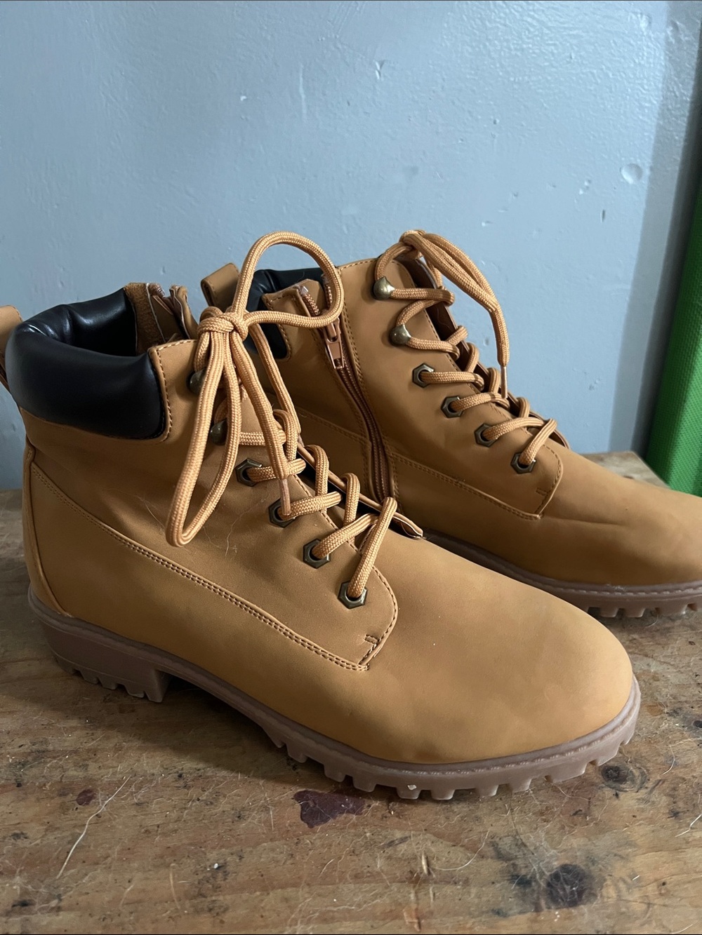 Madden Girl Women’s Tan Lace-Up Work Boots